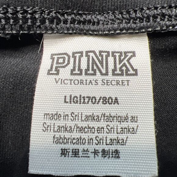 Pink Victoria’s Secret Black Yoga Cropped Leggings Large Black White Workout Gym - Picture 2 of 6